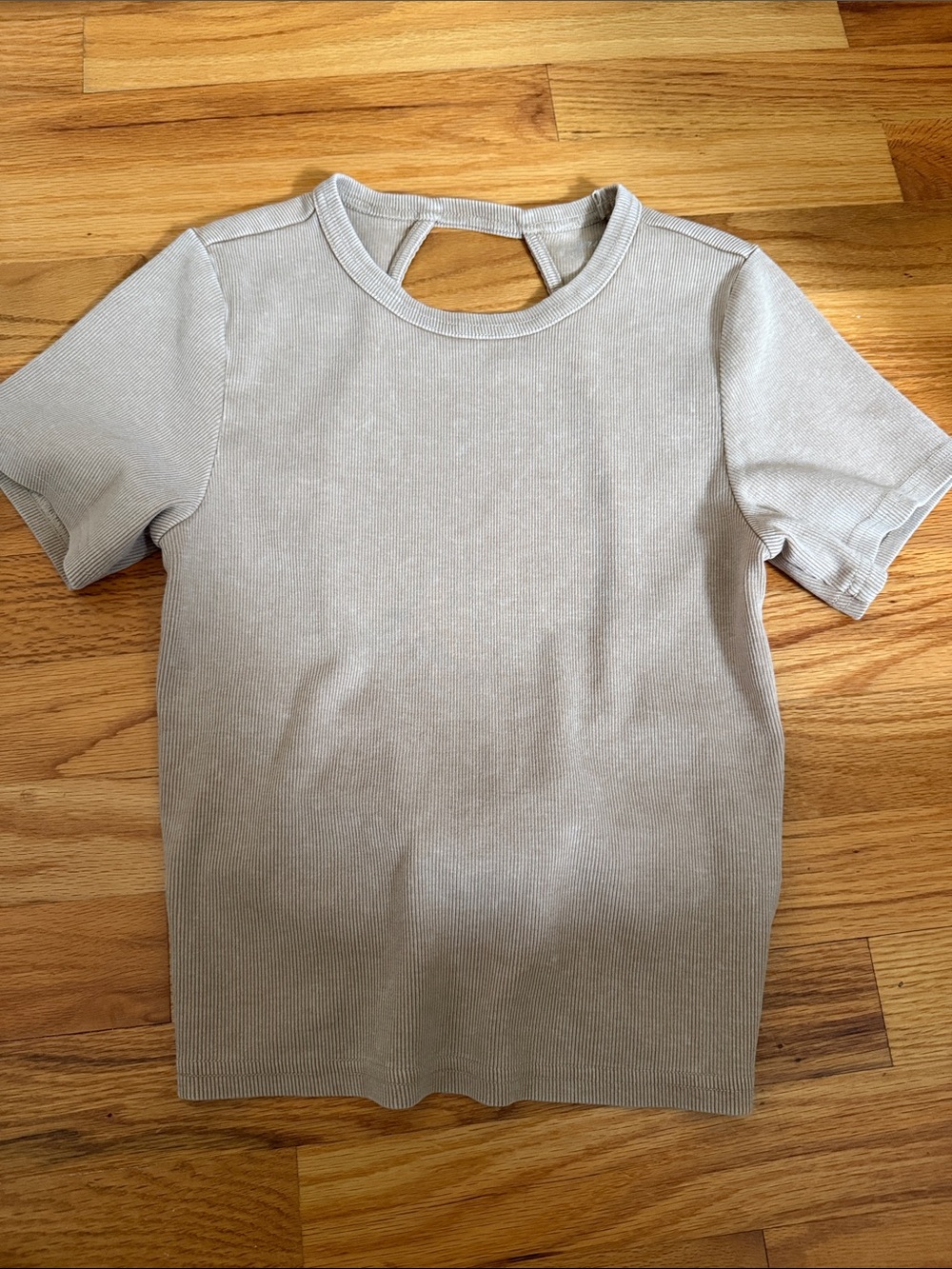 aerie Kids Ribbed Short-Sleeve Top in Light Gray